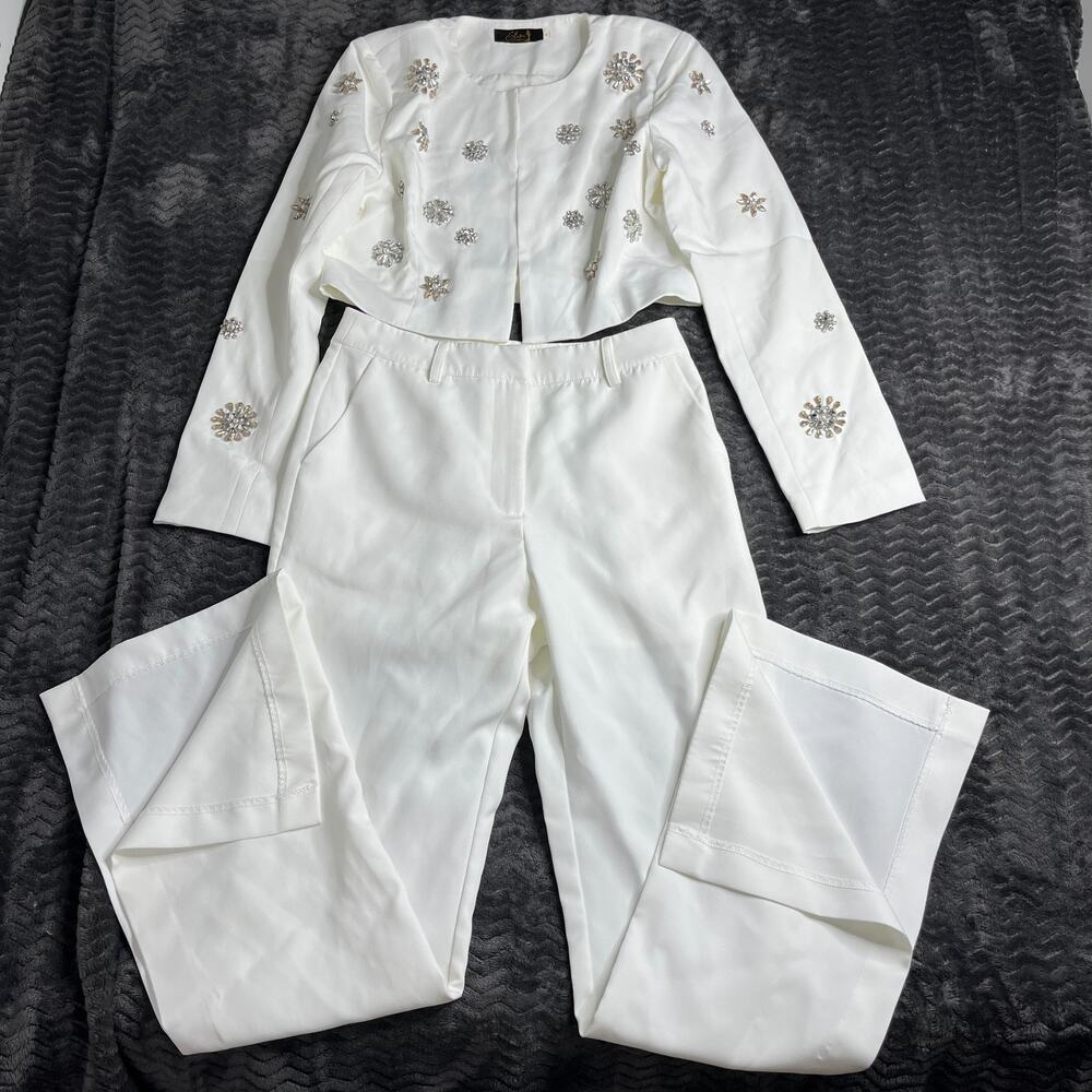 Glam collection Rhinestone Embellished Blazer Split Flare Pants Size M